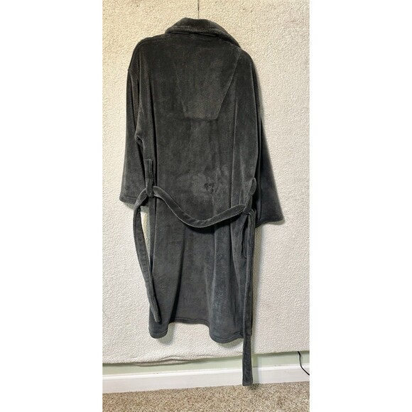 Nautica Men Plush Belted Collar Gray Long Robe One Size Regular Embroidered - Picture 10 of 15